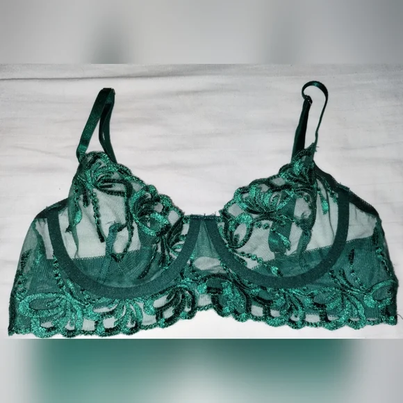 Green Lace and Mesh Bra with Underwire - Picture 3 of 7